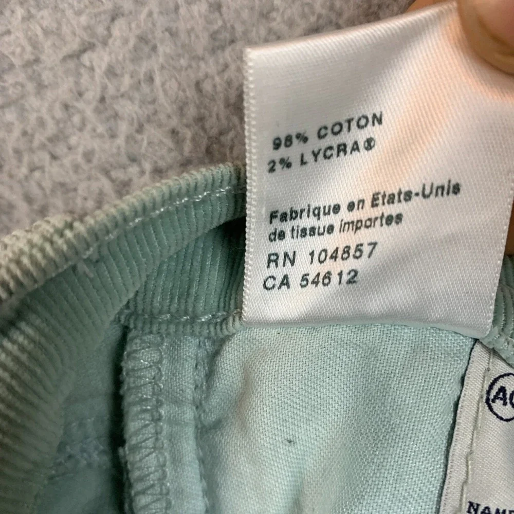 AG Adriano Goldschmied Pants 27 R  Stevie Slim Straight Corduroy‎ Mint Green